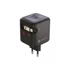 FORCELL F-ENERGY GaN III VT-R7 utazótöltő visszahúzható kábellel, 1x USB-C és 1x USB-A töltőporttal PD QC4.0 3A 70W szürke