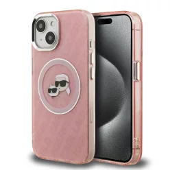   iPhone 15 Karl Lagerfeld IML K&CH Heads Repeated Logo MagSafe tok rózsaszín