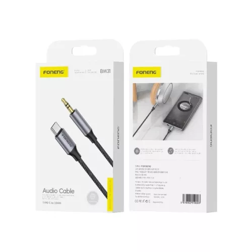 FONENG BM31 USB-C - JACK 3.5MM 1M kábel Fekete