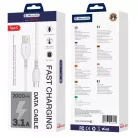 JELLICO kábel KDS-32 USB-C USB 3.1A 2M Fehér