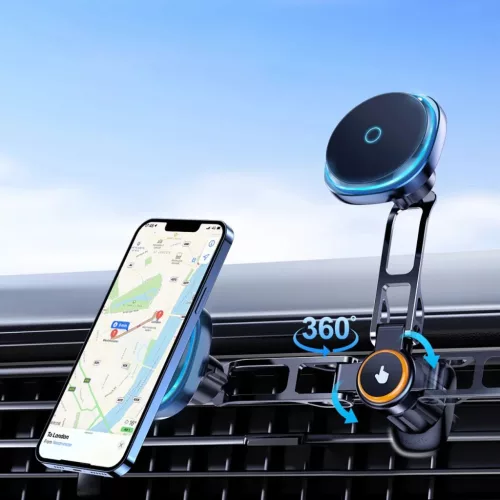 Wozinsky WCT5-6S2Y Car Holder with Qi/MagSafe 15W Inductive Charger for Air Vent - Black
