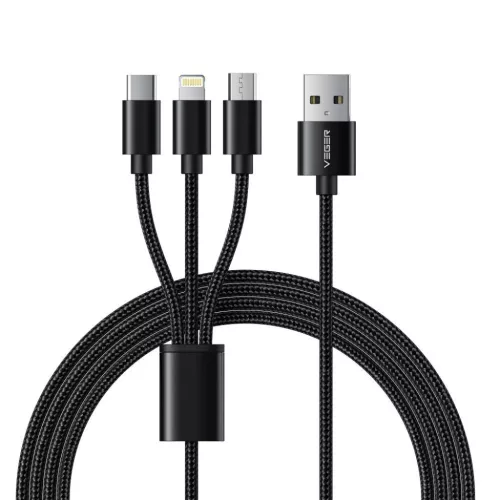 VEGER kábel 3 az 1-ben USB A - Villám / Type-C / Micro USB 2A 12W V303 1,2 m fekete