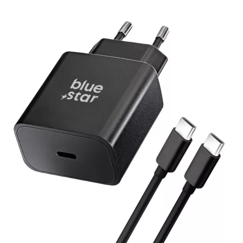 BLUE STAR utazó töltő Type C + Type C - Type C kábel PD QC4.0 3A 25W TFB-TC-25WPD fekete