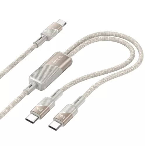 Kábel 2 az 1-ben USB C-ről USB C-re / USB C Hoco 5A 100W 1,2 m U139 arany