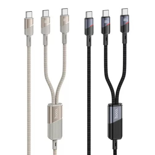 Kábel 2 az 1-ben USB C-ről USB C-re / USB C Hoco 5A 100W 1,2 m U139 arany