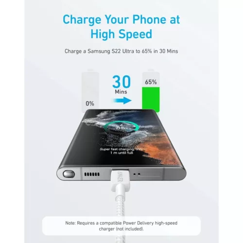 USB-C to USB-C kábel Anker 322, 60W, 3A, 0.9m, Fehér A81F5G21