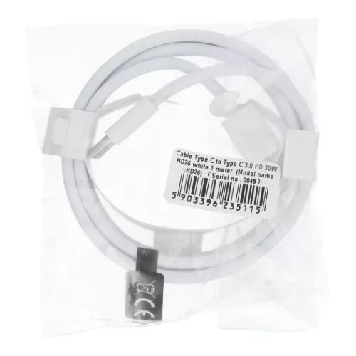 Type-C - Type-C PD QC3.0 3A 30W kábel 1 m fehér