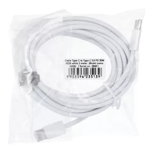 Type-C - Type-C PD QC3.0 3A 30W HD26 3 m fehér