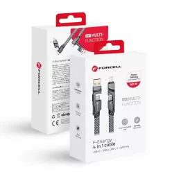   FORCELL F-ENERGY C241 4 az 1-ben kábel Type C / USB A Type C / Lightning QC PD 3A 60W 1 m króm