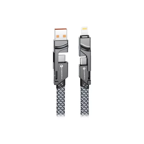 FORCELL F-ENERGY C241 4 az 1-ben kábel Type C / USB A Type C / Lightning QC PD 3A 60W 1 m króm