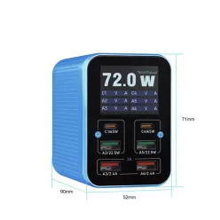   Relife Q4 asztali töltő, 72W, 5A, 2 x USB-C - 4 x USB-A, Kék