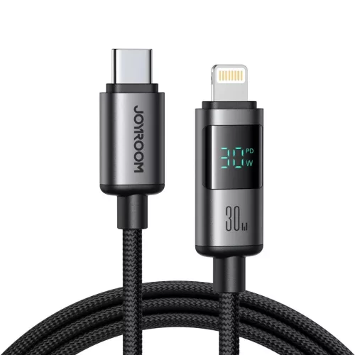 Joyroom S-A16 Pro Prism Series 30W USB-C - Lightning Kábel Kijelzővel 1.2m - Fekete