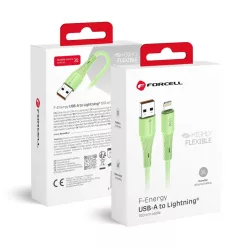   Zöld FORCELL F-ENERGY C343 kábel USB A-ról Lightning-re 2,4A 12W Szilikon 1 m