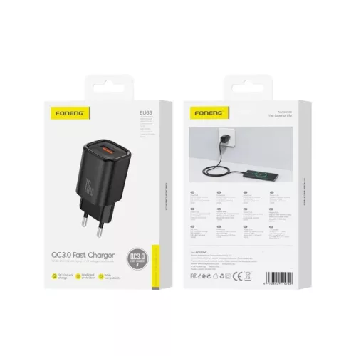 FONENG fali töltő EU68 18W 1xUSB QC3.0 Fekete