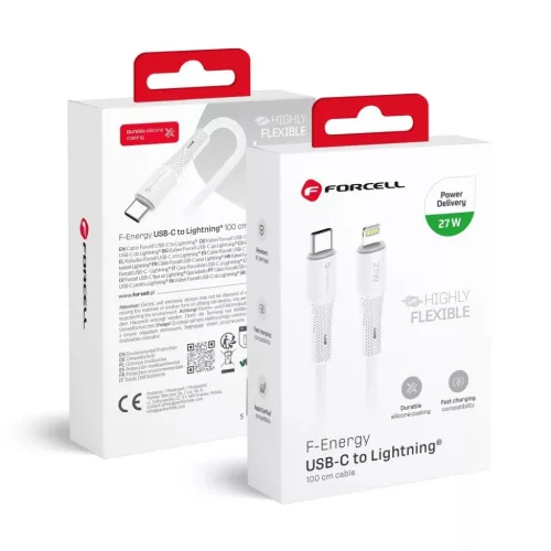 FORCELL F-ENERGY C346 Type C - Lightning kábel 3A 27W Szilikon 1 m fehér