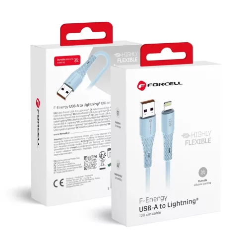 Apple FORCELL F-ENERGY C343 kábel USB A-ról Lightning-re 2,4A 12W Szilikon 1 m kék