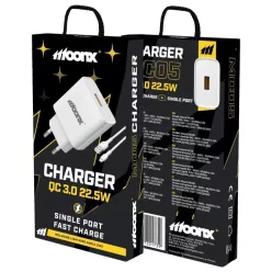   MOONX fali töltő MC05 22,5W 1xUSB QC3.0 + Lightning kábel fehér