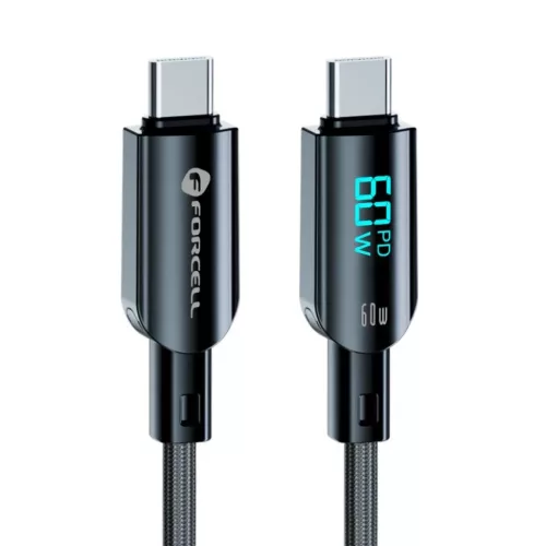 Forcell F-Energy C274 Type-C kábel Type C-ről Type C-re QC4.0 PD 3A 60W Digitális 1,2 m fekete