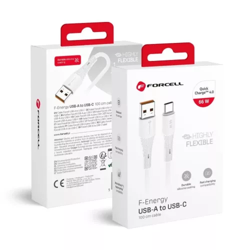 FORCELL F-ENERGY C342 kábel USB A - Type-C QC4.0 3A 66W Szilikon 1 m fehér
