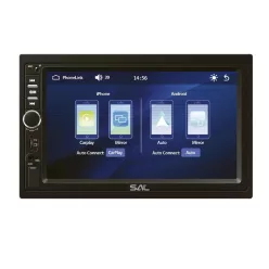   SAL VBX910 autórádió és multimédiás lejátszó, CPAA multimédia, iOS CarPlay és Android Auto, tükrözés, 18cm-es érintő-kijelző, 2xDIN, Bluetooth