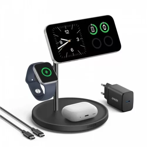 Anker MagGo 3in1, 25W, 1.67A, Fekete B25M3311 vezeték nélküli töltőállomás (iPhone, Apple Watch, Airpods)