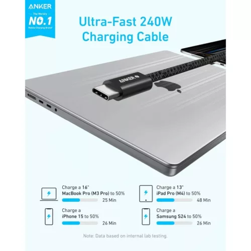 USB-C to USB-C Cable Anker Zolo, 240W, 1.8m, Black A8060H12
