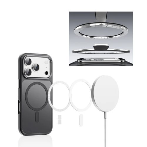 iPhone 17 Pro Max Rock Guard Touch Matt Széria Mágneses tok fekete (fém lencsekeret)