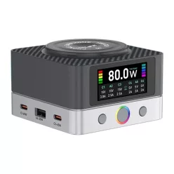   Asztali Töltő Relife Q7 QI, 80W, 3.25A, 2 x USB-A - 4 x USB-C, Szürke
