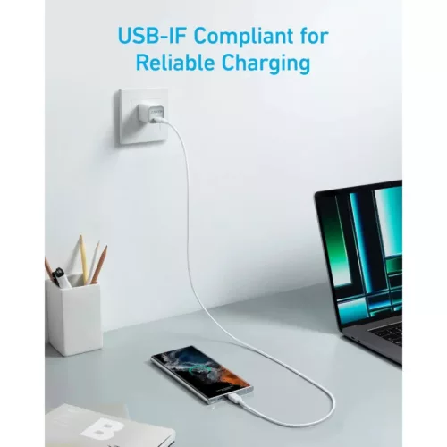 USB-C to USB-C Kábel Anker 322, 60W, 3A, 1.8m, Fehér A81F6G21