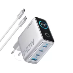   Fali töltő Anker Zolo, 140W, 5A, 1 x USB-A - 3 x USB-C, USB-C kábellel, Ezüst B2697G41