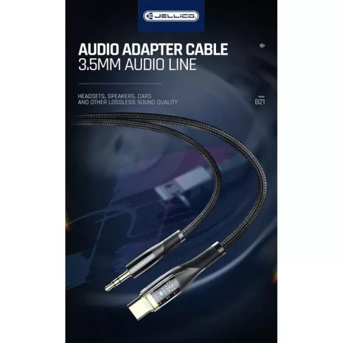 JELLICO B21 USB-C - JACK 3.5MM 1.2M kábel Fekete