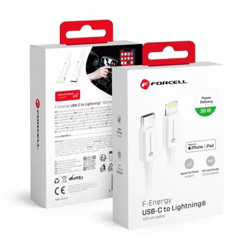 FORCELL F-ENERGY C901 kábel Type C - Lightning MFi PD 3A 30W 1 m fehér