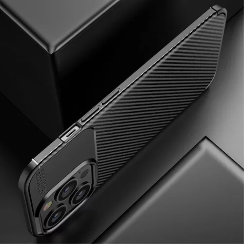iPhone 13 Pro Max Armored szénszál mintájú TPU tok fekete