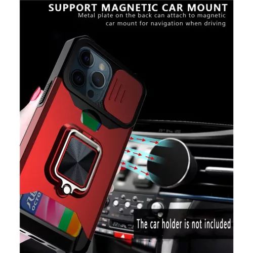 iPhone 13 Pro Max Ring Armor tok kameralencse védővel, kihajtható támasszal, kártyatartóval fekete (ip-13-pro-max-ring-armor-black)