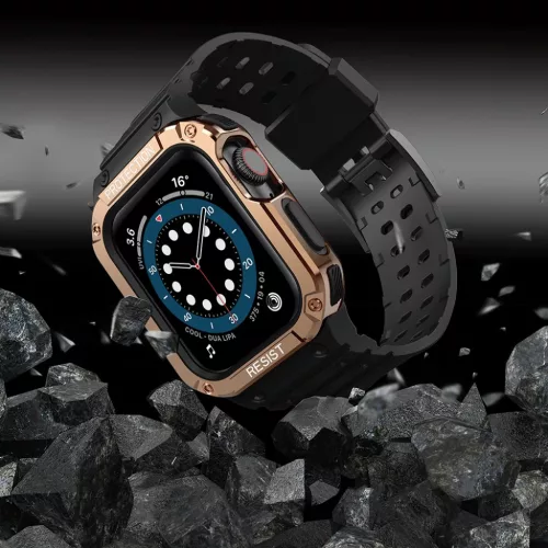 Apple Watch 4/5/6/7/8/SE (42/44/45mm) Armored Óraszíj és Tok Fekete / Bronz