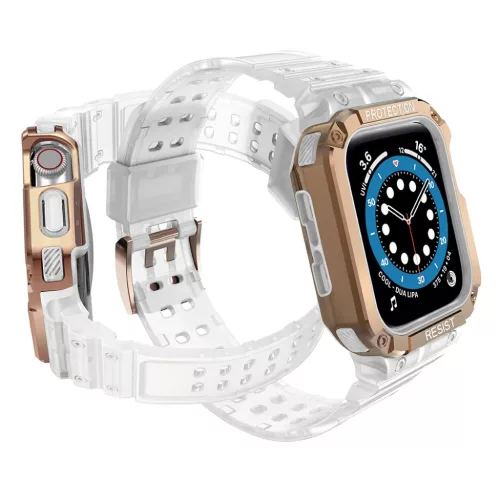 Apple Watch 4/5/6/7/8/SE (42/44/45mm) Armored Óraszíj és Tok Átlátszó / Bronz