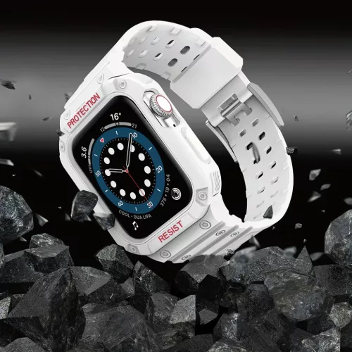 Apple Watch 4/5/6/7/8/SE (42/44/45mm) Armored Óraszíj és Tok Fehér