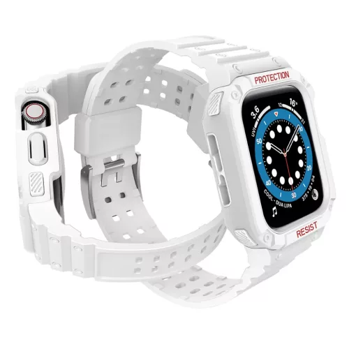 Apple Watch 4/5/6/7/8/SE (42/44/45mm) Armored Óraszíj és Tok Fehér