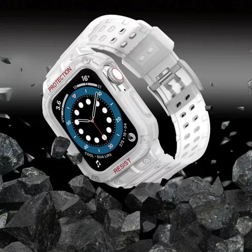 Apple Watch 4/5/6/7/8/SE (42/44/45mm) Armored Óraszíj és Tok Átlátszó