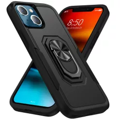   iPhone 13 Pro Max ütésálló fekete tok, kihajtható mágnesezhető támasszal (TPU+PC Shockproof) Alphajack