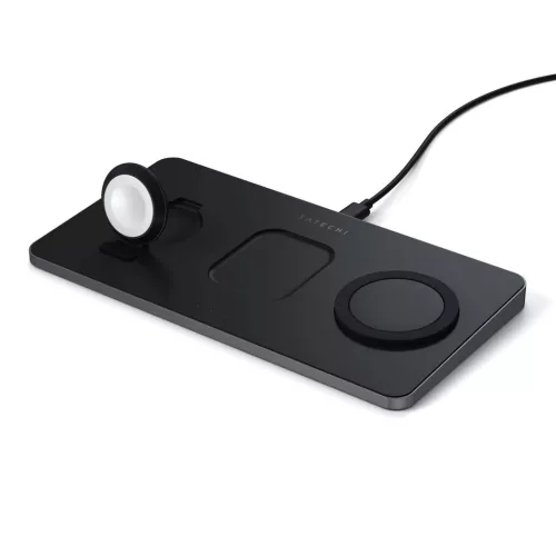 Satechi Trio vezeték nélküli töltőpad, töltőállomás fekete (Apple Watch, Airpods, iPhone) (ST-X3TWCPM)