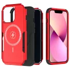 iPhone 13 Pro Max 3 az 1-ben ütésálló MagSafe-kompatibilis mágneses tok piros-fekete Alphajack