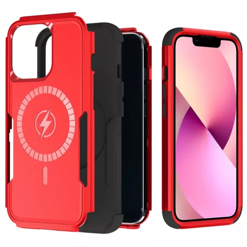 iPhone 13 Pro Max 3 az 1-ben ütésálló MagSafe-kompatibilis mágneses tok piros-fekete Alphajack