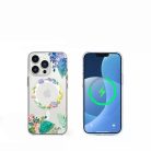 iPhone 14 Plus MagSafe-kompatibilis átlátszó virágmintás tok Alphajack (B)
