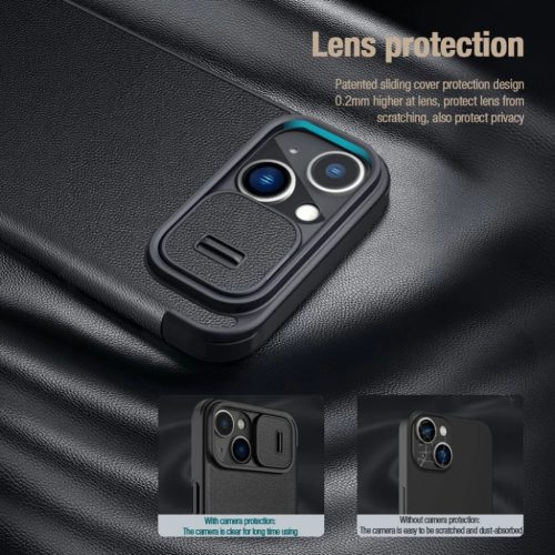 iPhone 14 Plus Nillkin Qin Pro bőr szövet flip tok szürke