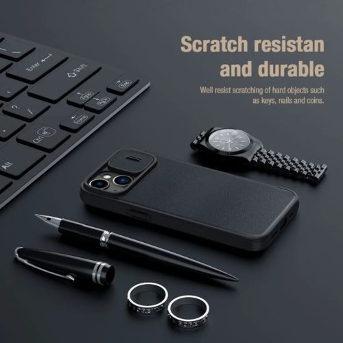 iPhone 14 Plus Nillkin Qin Pro bőr szövet flip tok szürke