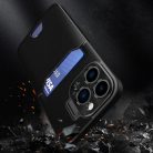 iPhone 14 Pro Leather Stand tok kártyatartóval fekete