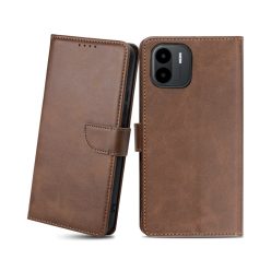   Xiaomi Redmi A1 mágneses PU bőr fliptok kártyatartóval sötétbarna Alphajack