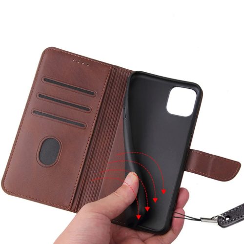 Xiaomi Redmi A1 mágneses PU bőr fliptok kártyatartóval sötétbarna Alphajack