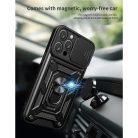 iPhone 15 Pro Max Ring Lens tok kameralencse védővel, kihajtható mágneses támasszal piros Alphajack telefontok